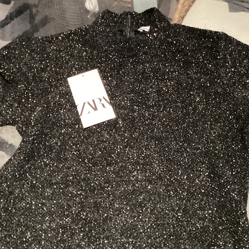 Zara Black and Gold Sparkle Ensemble. Skirt and matching shirt.